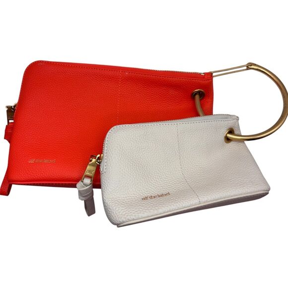 Alf the Label Grande & Petite  Pouch Set Red Pebbled Leather Bone & Carabiner - Picture 1 of 10